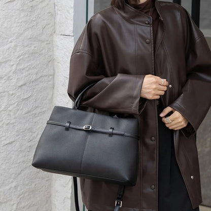 Leder-Top-Handle Tote | Vollnarbenleder Silberbeschläge