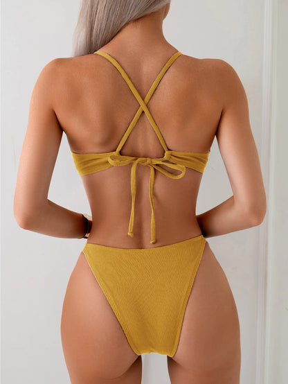 Einfarbiger verführerischer Bikini für Damen – Badeanzug im brasilianischen Stil für Strand und Pool