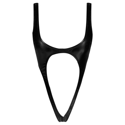 Damen Badeanzug PU-Kunstleder Micro Tanga rückenfrei Monokini Einteiler