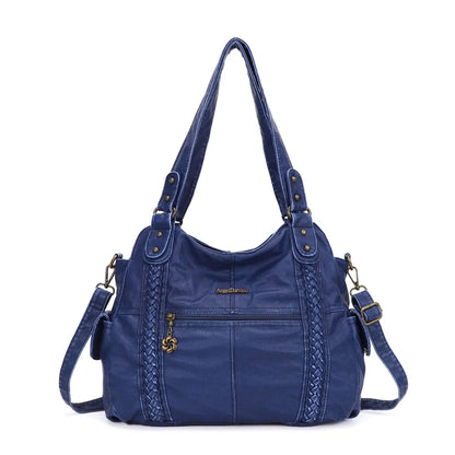 Damen-Schultertasche Silber PU-Leder mit Mehrfachfächern für Alltag und Freizeit