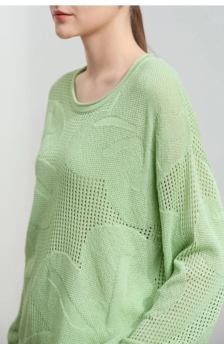 Damen-Rundhalspullover Aushöhlung Jacquard Viskose locker Frühling