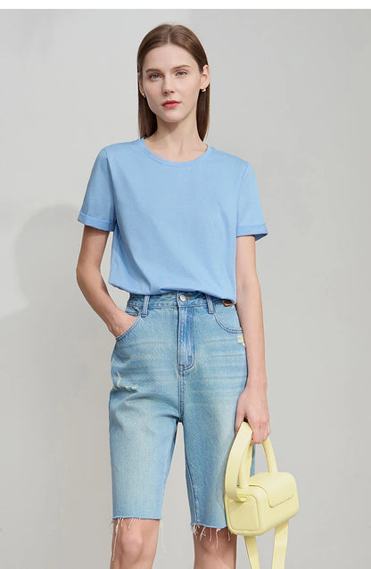 Damen Top im minimalistischen Stil aus einfarbiger mercerisierter Baumwolle