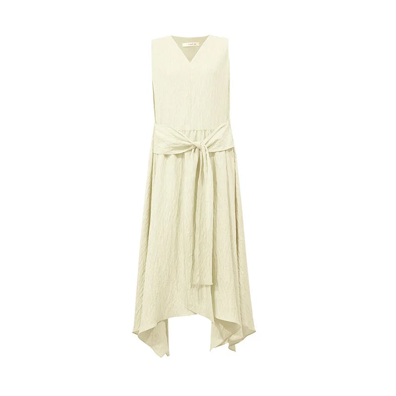 Stylisches Ärmelloses Damen Midikleid Knitterarm Mit Gürtel