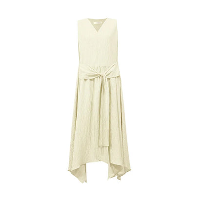 Stylisches Ärmelloses Damen Midikleid Knitterarm Mit Gürtel