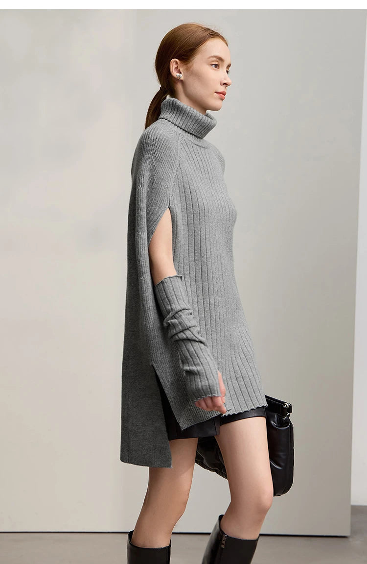 Damen-Rollkragenpullover Cape lang Raglan Streetwear Winter