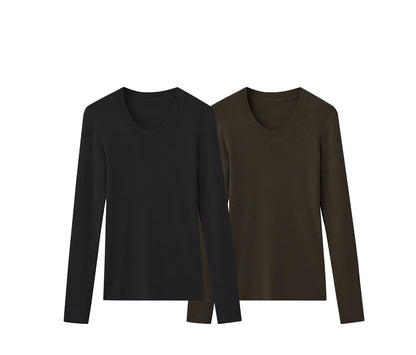 Schwarzer und brauner Damen-Strickpullover mit Rundhalsausschnitt, lange Ärmel