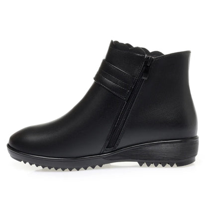 Damen Schneestiefel aus echtem Leder mit rutschfestem flachem Boden