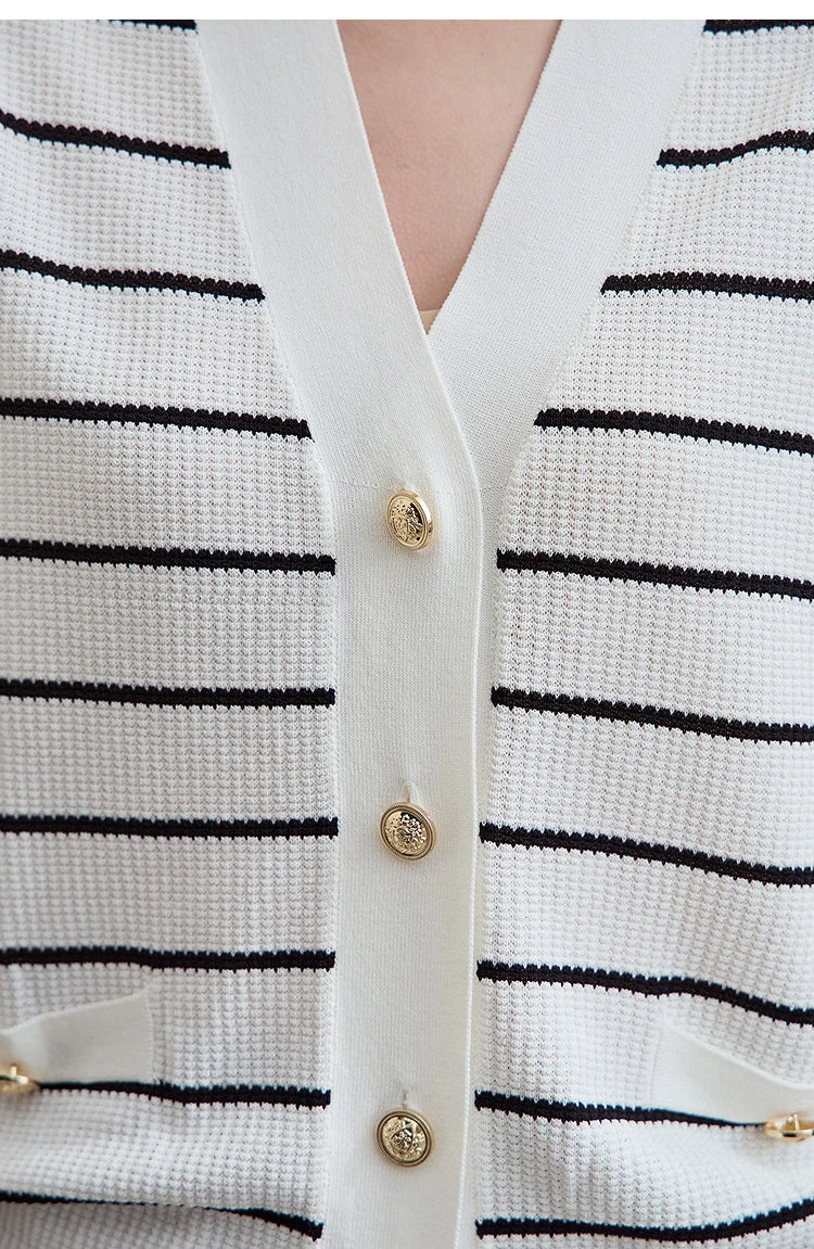 Damen V-Ausschnitt Pullover Streifen ärmellos Viskose Sommer
