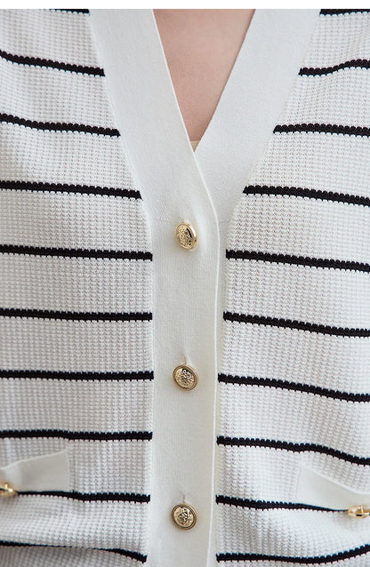 Damen V-Ausschnitt Pullover Streifen ärmellos Viskose Sommer
