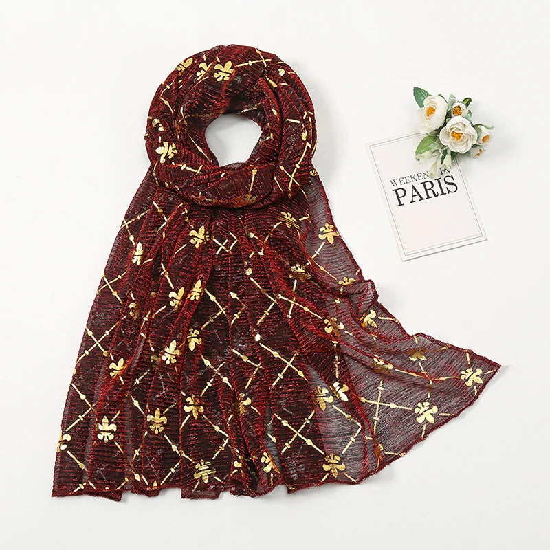 Damen Chiffon Hijab Schal Glitzer Gold Silber muslimisch Kopftuch einfarbig