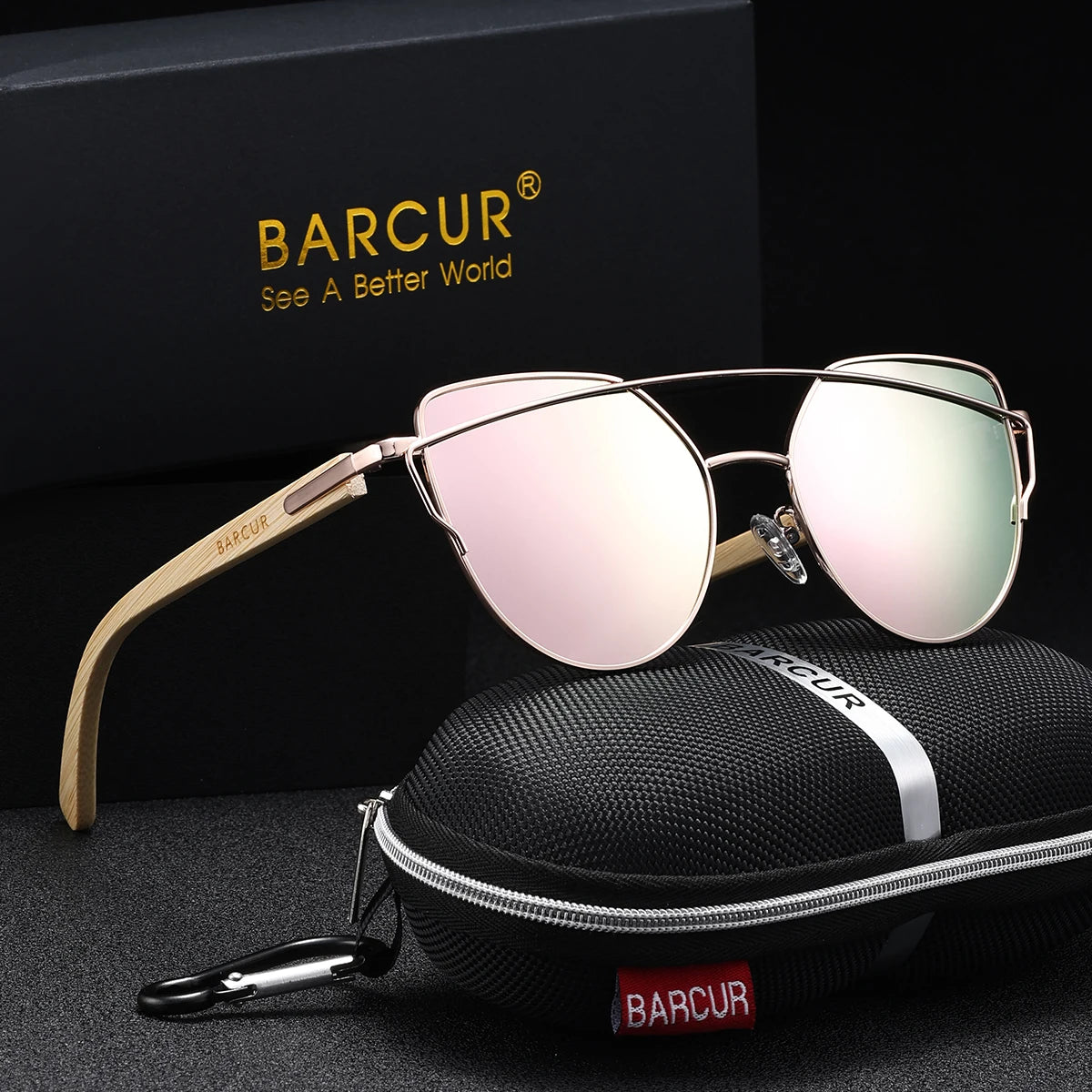 Damen-Sonnenbrille Katzenauge Bambus UV400 polarisiert Luxus