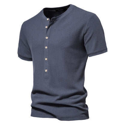 Herren Henley T-Shirt aus Baumwolle im einfarbigen lässigen Stil für den Sommer