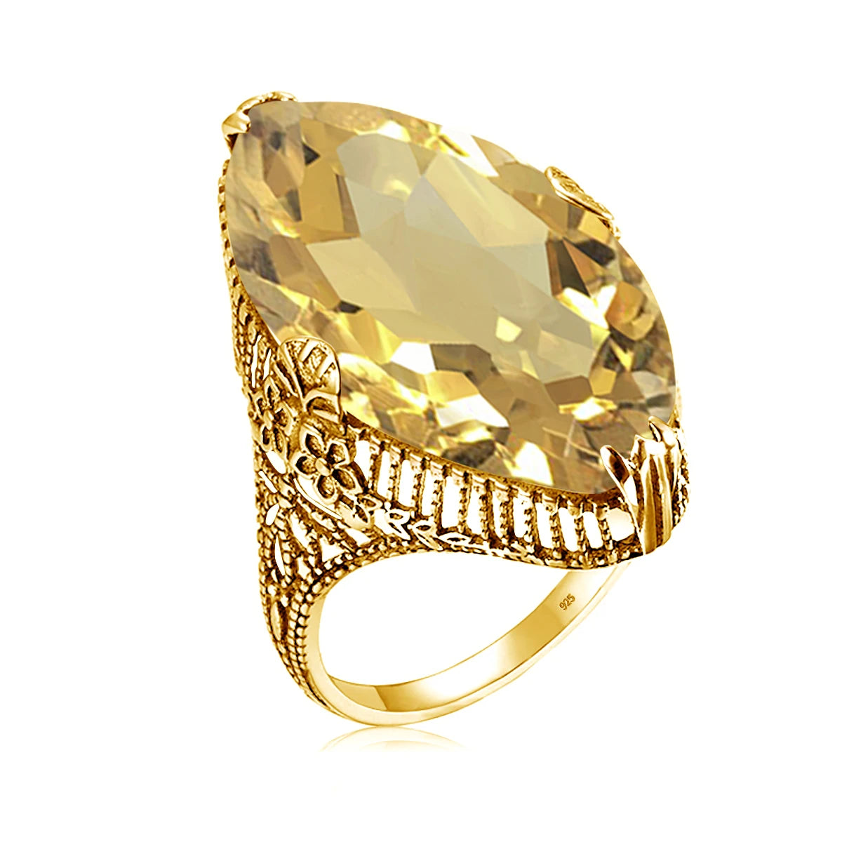 Damen-Ring aus Silber 925 mit Olivgrünem Peridotstein in Filigraner Silberfassung Luxus Schmuckstück