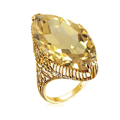 Damen-Ring aus Silber 925 mit Olivgrünem Peridotstein in Filigraner Silberfassung Luxus Schmuckstück