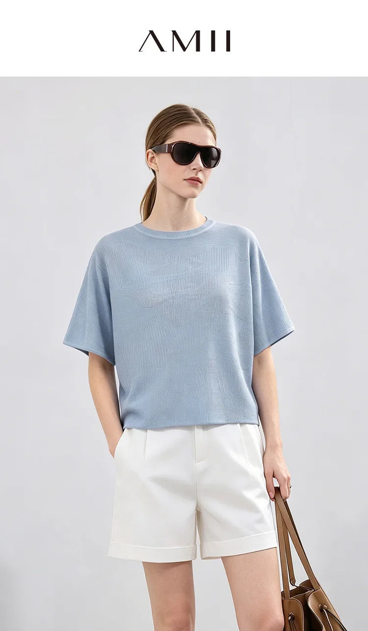 Damen-Rundhalspullover Fledermausärmel locker transparent Viskose Sommer