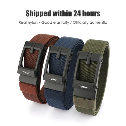 Herren-Gürtel Verstellbar aus elastischem Nylon mit automatischer Metall-Schnalle Breite 3,4 cm