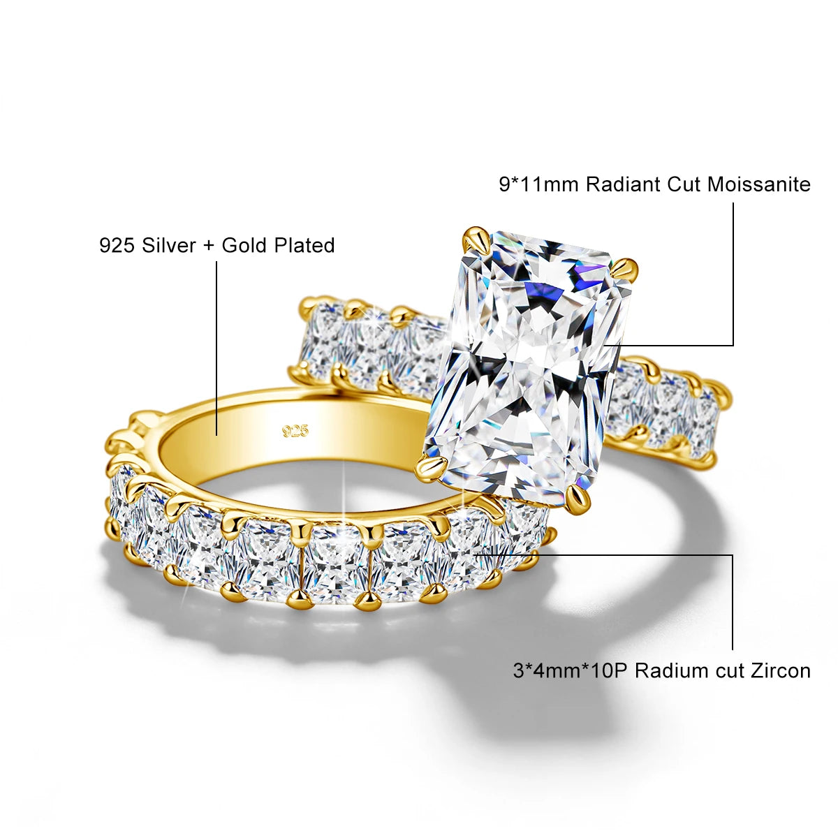 Damen-Verlobungsring Aus 925er Sterlingsilber Mit Radiant-Cut Moissanite 5 Karat Farbe D VVS GRA Zertifiziert