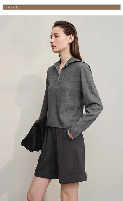 Damen-Rollkragenpullover Wolle gerade einfarbig minimalistisch Herbst
