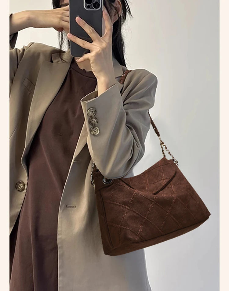 Damen Schultertasche mit großem Fassungsvermögen im Retro-Look