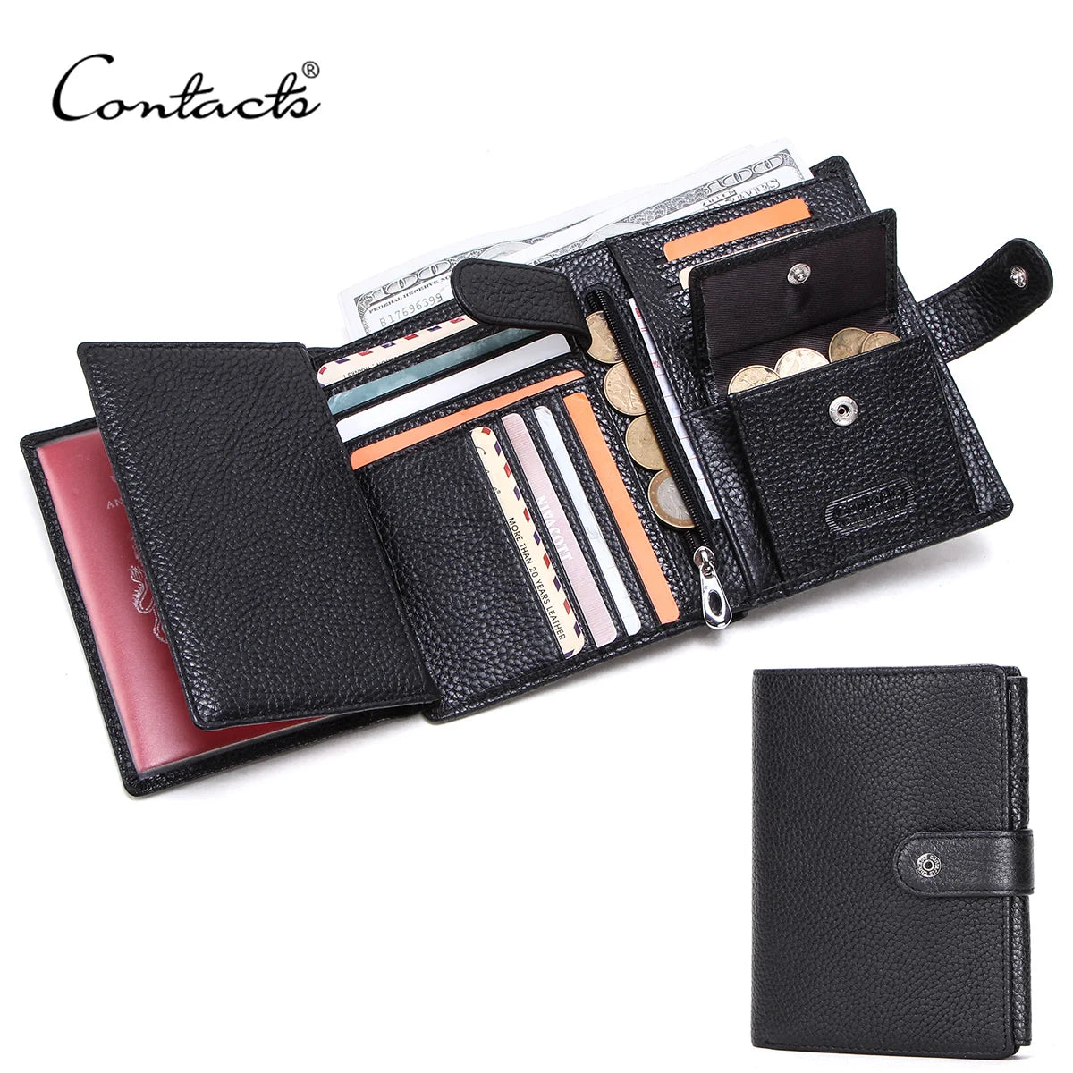 Herren Echtleder Geldbörse Vintage Trifold Kurzgeldbörse Kartenhalter Reisepass