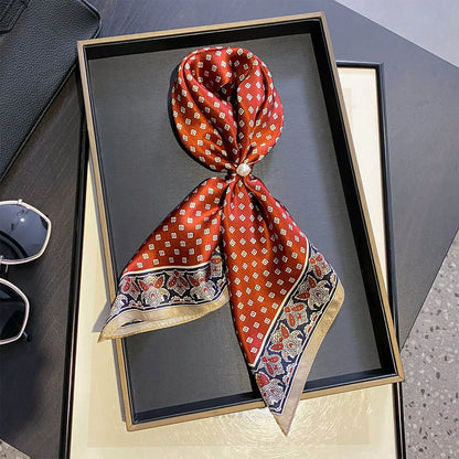 Damen Seidenschal quadratisch Blumenprint Luxus Halstuch Bandana 53cm