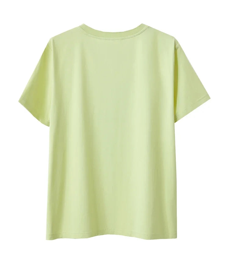 Damen T-Shirt im Minimalismus-Stil mit O-Ausschnitt und Stickerei