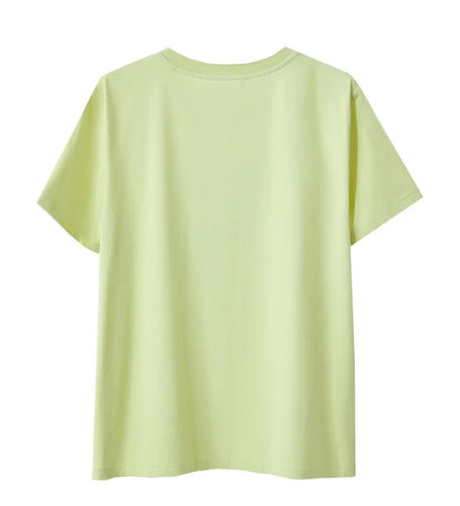 Damen T-Shirt im Minimalismus-Stil mit O-Ausschnitt und Stickerei