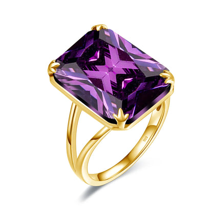 Damen-Amethyst-Ring aus 925er Sterlingsilber mit rechteckigem Stein 13x18 mm Feines Schmuckstück