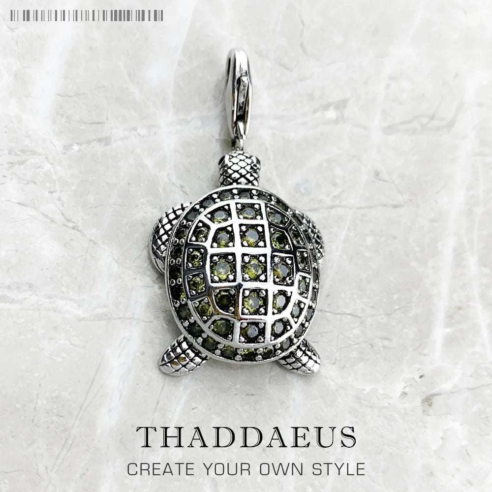 Damen-Charm-Anhänger Schildkröte groß grün II aus Sterlingsilber