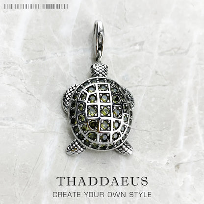 Damen-Charm-Anhänger Schildkröte groß grün II aus Sterlingsilber