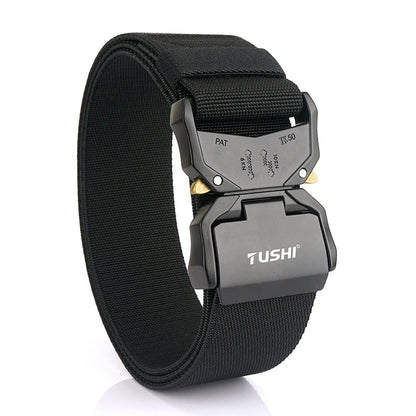VATLY Breiter Elastik-Gürtel Herren 5 cm Aluminium-Schnellverschluss Militär-Stil