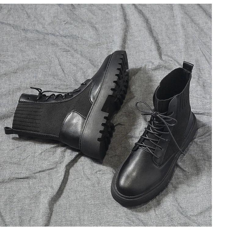 AIYUQI Women Winter Boots Shoes Genuine Leather Flat Fur Ankle Boots Women Platform Fashion Women's Socks Boots