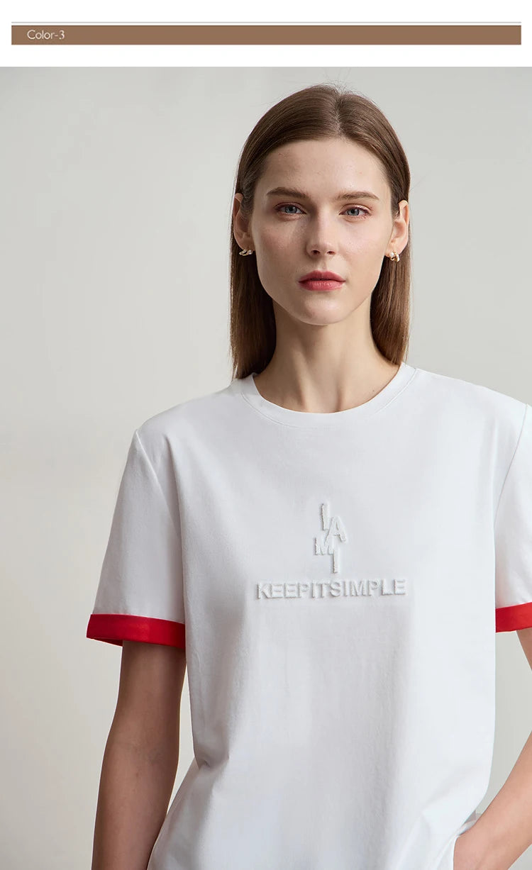 Damen Freizeit-T-Shirt mit Rundhalsausschnitt und Farbblockierung für den Sommer