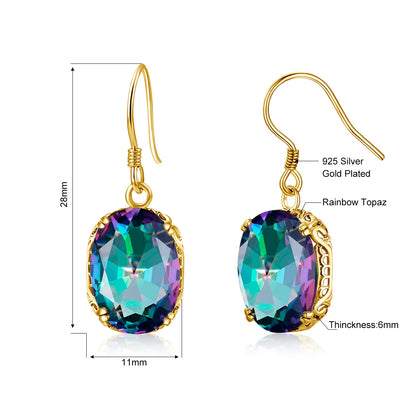 Damen-Ohrringe Tropfen-Form Regenbogen-Topas mit 18K-Goldplattierung aus 925er Silber