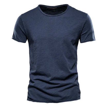 Herren-T-Shirt mit V-Ausschnitt, kurzarm, einfarbig dunkelblau, schmaler Schnitt