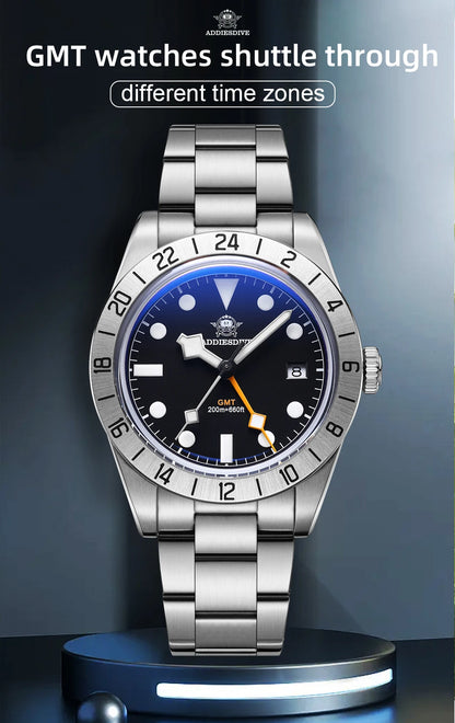 Herren GMT Luxus-Quarzuhr 200m Edelstahl BGW9 Super Leuchtzeiger
