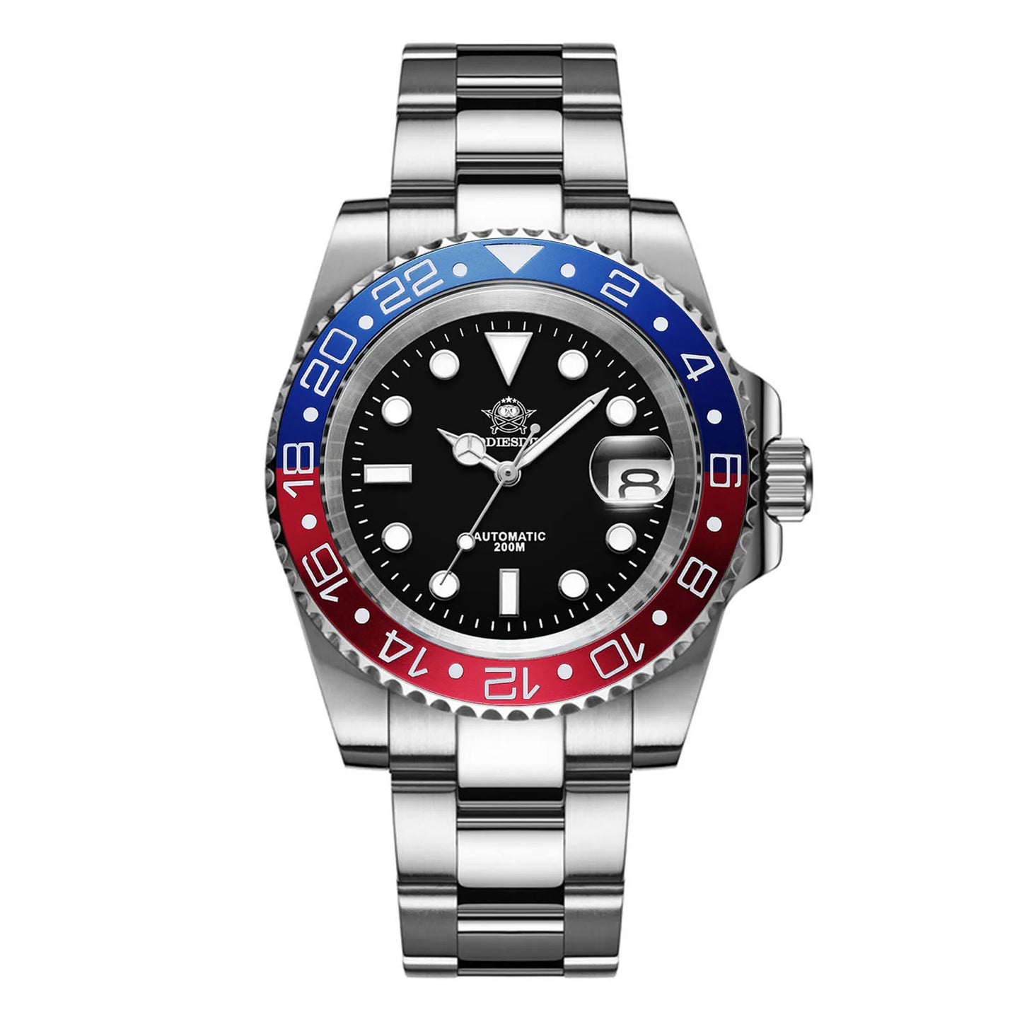 Herren Business-Automatikuhr 8215 Saphirglas 200m wasserdicht GMT Leuchtzeiger