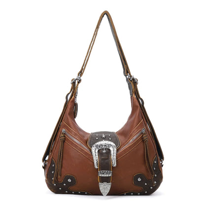 Damen-Schultertasche aus PU-Leder mit Top-Griff Reißverschluss Mehrfachfächer für Handy und Geldbörse