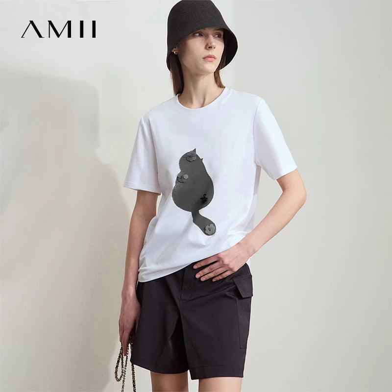 Damen T-Shirt im College-Stil aus leicht elastischem Lyocell mit minimalistischen Druck