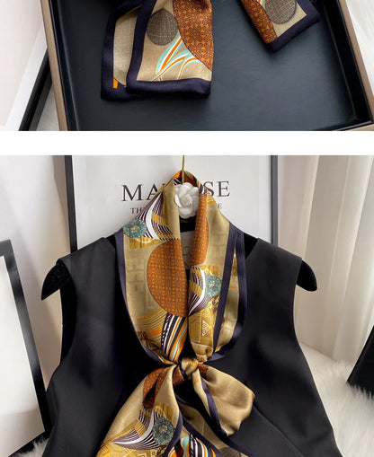Damen Seidenschal dünn Taschenband Foulard Haarband Stirnband bedruckt D