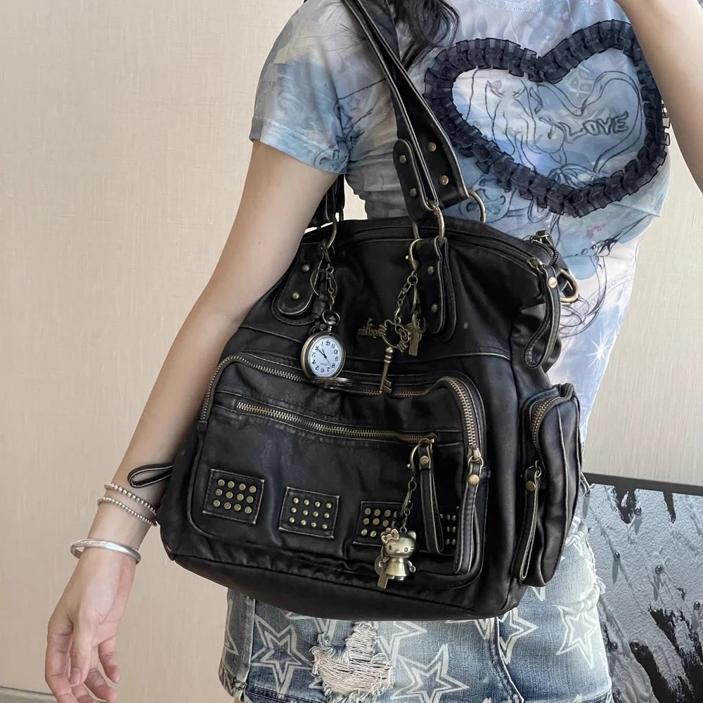 Damen-Handtasche Vintage-Stil aus Soft-PU Bronzefarben Große Tote-Tasche Schulter- und Umhängetasche