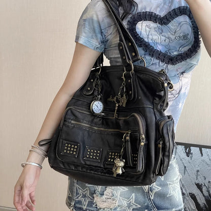 Damen-Handtasche Vintage-Stil aus Soft-PU Bronzefarben Große Tote-Tasche Schulter- und Umhängetasche