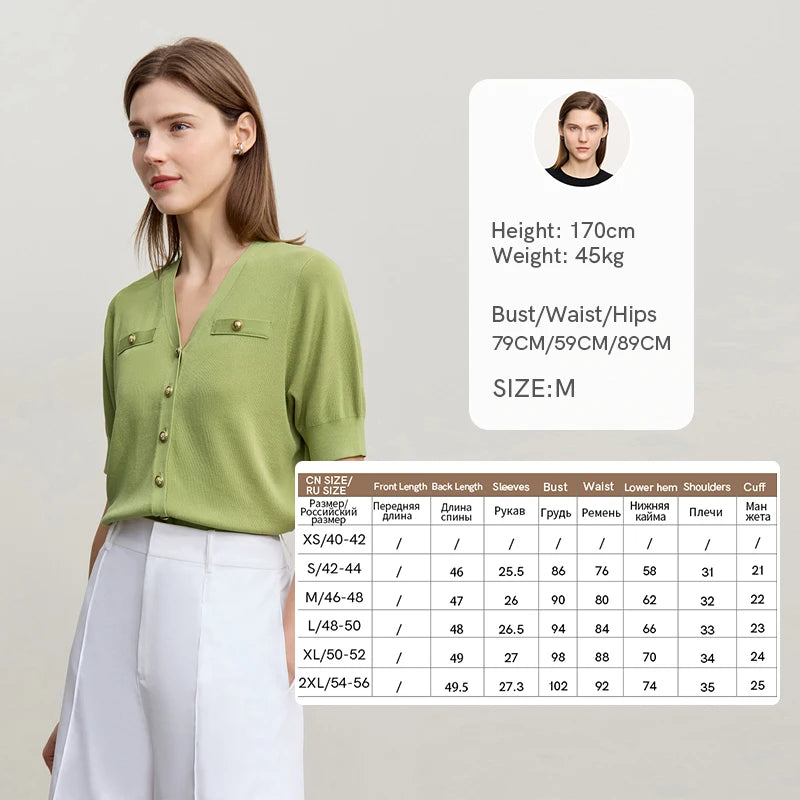 Damen-Strickjacke V-Ausschnitt Metallschnalle kurz weich Büro Frühling