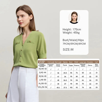 Damen-Strickjacke V-Ausschnitt Metallschnalle kurz weich Büro Frühling
