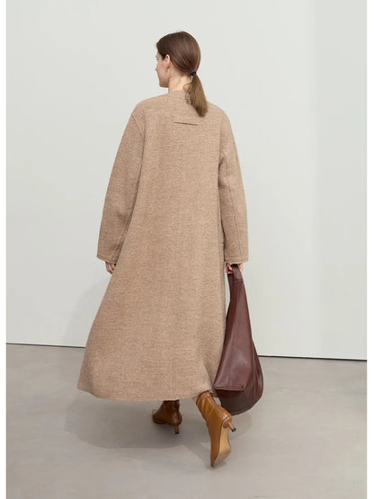 Damen Wollmantel im minimalistischen Stil mit Rundhalsausschnitt und abnehmbarer Corsage
