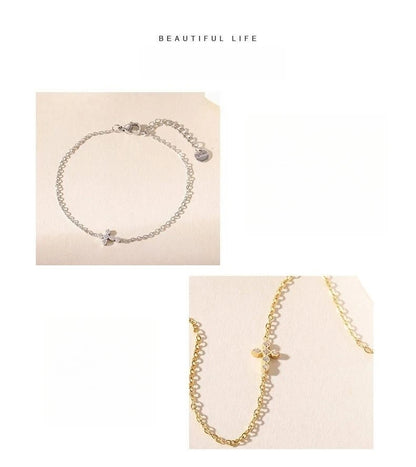 OBEAR 18K vergoldetes Edelstahl-Armband mit zierlichem Kreuz, Micro-Pavé-Armband mit kubischen Zirkonia, minimalistischer Schmuck, Geschenk für Frauen