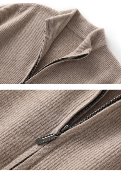 Stehkragen Reißverschluss Strickjacke Pullover Herrenmantel Business Casual Herbst Winter neue reine Wolle Strickjacke Männer Doppeltaschen