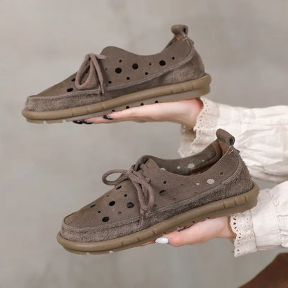 AIYUQI 2025, neue flache Damensandalen, rutschfeste Schnür-Loafer mit weichen Sohlen für Damen, Sommer-Strandschuhe mit großem Loch für Damen
