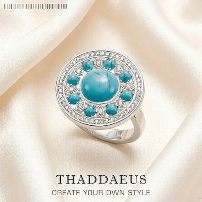 Damen-Ring Ornament blau rund Frühling II aus Sterlingsilber