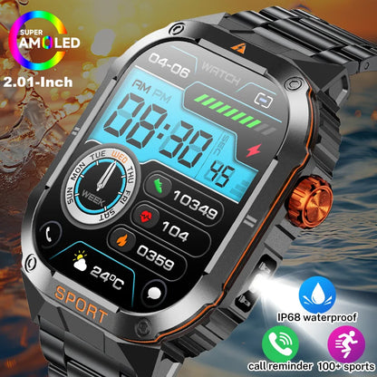 LIGE 2025 Neue Militärische Smart Uhr Männer LED Taschenlampe IP68 Wasserdichte Outdoor Sport Fitness Tracker Anruf Erinnerung Smartwatch